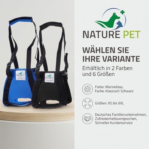Nature Pet © - Tragehilfe Hund hinten - Verstellbarer Hunde Tragegurt als Treppenhilfe - Ideal für ältere, kranke oder operierte Vierbeiner - Praktische Unterstützung für Mobilität (XS, Schwarz)