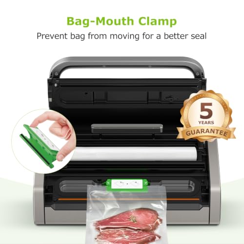 Image of Bonsenkitchen Vacuum Sealer Machine, Globefish Technology for Perfect Vacuum Sealing, Powerful Low-Noise Food Vacuum Sealer with Easy Handle Design, Built-in Cutter & Bag Storage, 1 Bag Roll & 10 Bags