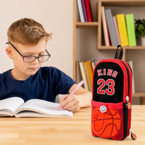 Image of Kids Pencil Case with Ball Toy, Double Zipper Large Capacity Pencil Pouch for Boys & Girls, Portable School Stationery Organizer Bag with Mesh Pocket & Compartments (King)