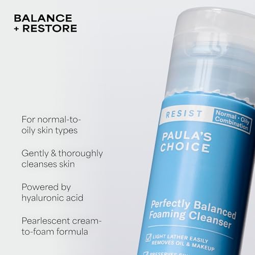 Image of Paula's Choice RESIST Perfectly Balanced Foaming Facial Cleanser, Face Cleanser with Hyaluronic Acid & Aloe, Anti-Aging Face Wash, Large Pores & Oily Skin, Fragrance-Free