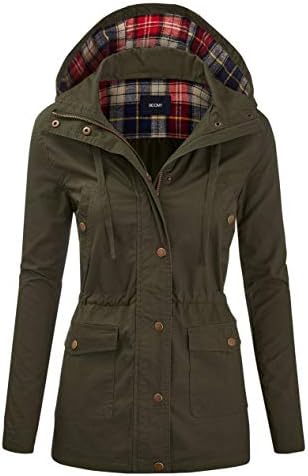 FASHION BOOMY Women's Zip Up Safari Military Anorak Jacket with Hood Drawstring - Regular and Plus Sizes Small LC-Olive