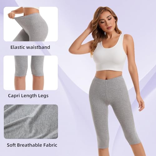 Vinconie Women Knee Leggings 3/4 Capri Cropped Leggings Under Skirt Shorts2