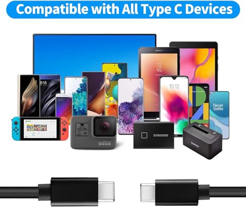 Image of Samsung Type C to C Mobile Data Charging Cable for Samsung Galaxy A54 /A15 /A14 /A34 /A23,F54 /F34 /F23 /F14,M14 /M34 /M33 /S21 Fe /S22 /S23 /S23 Fe 5G /S24 / Superfast Transfer Power Delivery Cabel,Black