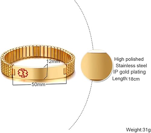 Miniatura 5 de ZKXXJ Pulseras personalizadas de alerta médica para hombres y mujeres, pulsera elástica de acero inoxidable, pulsera de identificación de
