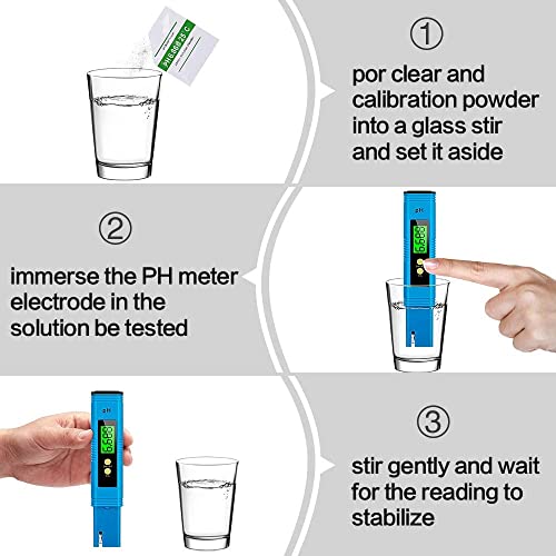 Foto von omitium PH Messgerät PH Messgerät Wasser mit LCD Anzeige PH Wert Messgerät Digitaler PH-Meter für Trinkwasser, Lebensmittel, Schwimmbäder, Thermen, Aquarien, Hydroponik und andere - Blau