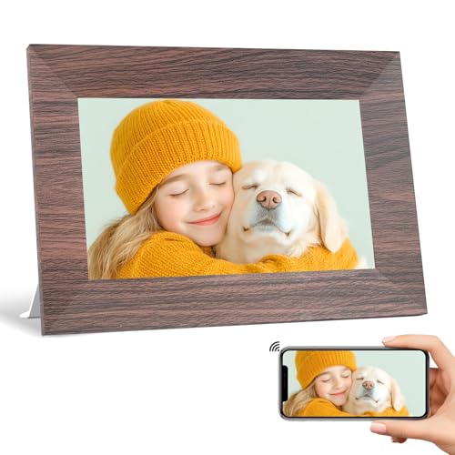 BWJBSW 7 Digital Picture Frame with 32GB Storage WiFi Digital Photo Frame 1024x600 HD IPS Touchscreen Easy Setup for Photo & Video Sharing via Free App Light Brown Wood Grain