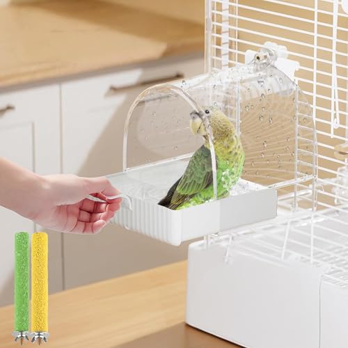 Image of Hanging Bird Bath for Cage, 3 in 1 Multifunction Bird Bath Water Bowl House, Bird Cage Accessories Suitable for Small Medium Birds Parrots Lovebird with 2 Wood Bird Cage Perch