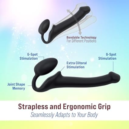 Dildo clásico sin vibración – doble estimulación para parejas – silicona de calidad con forma ergonómica – sin correas – uso sin manos y memoria de forma adaptable – Strap-On-Me (Negro, S)