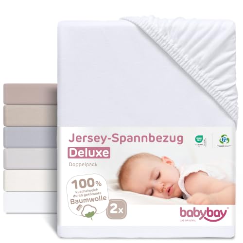 babybay Jersey Spannbetttuch Doppelpack passend für Modell Maxi, Midi, Mini, Boxspring, Trend und Comfort, weiß