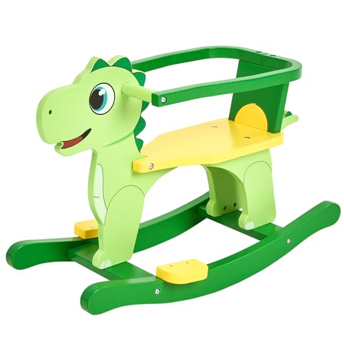 FUNLIO Holz-Dinosaurier-Schaukelpferd für Kinder 0,5–3 Jahre, süßes Kleinkind-Schaukelpferd mit abnehmbarem Gitter und Rückenlehne, leicht aufzubauen, CPC-Zertifiziert – Grün