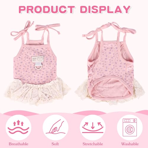 Yaopelky Dog Summer Clothes for Small Medium Dogs Cat Daisy Flower Cute Pet Dress with D-Ring Sleeveless Puppy Outfits Doggy Shirt for Shih Tzu Yorkie Chihuahua Colthe (Pink, Small(2.7-4.4lb))