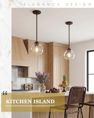Image of 2-Pack Pendant Lights Kitchen Island, 7 inch Oil Rubbed Bronze Hanging Lights Fixtures with Clear Glass Globe Shade, Modern Kitchen Island Lighting for Bathroom, AD-22280-1P2-ORB