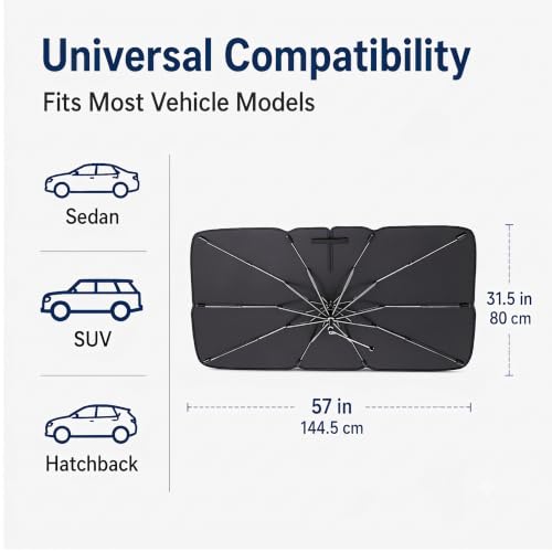 Car Windshield Sun Shade Umbrella, 57x31.Foldable UV Titanium Heat Blocker by Generic - Used condition - Image 7