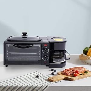 DiLiBee 3-in-1 ontbijtmachine met koffiezetapparaat 600 ml/, mini-toaststoffen oven 9 l 100-230 °C, grillplaat, anti-aanbaklaag grill 1050 W