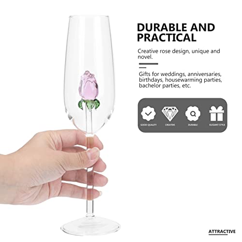 Angoily YY002201218 Rose Wine Glasses Set Of 2, Red Wine Glass With Rose Inside, Crystal Flute Rose Flower Goblet Cocktail Cup thumb #2