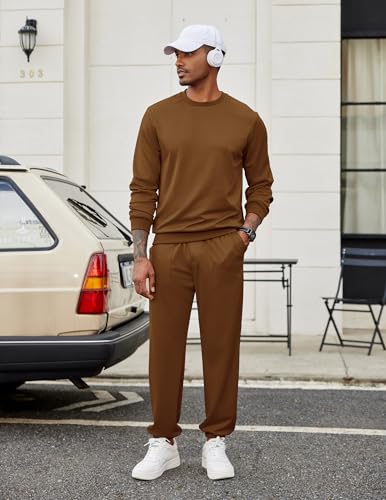 COOFANDY Men's 2 Piece Tracksuit Sweatsuit Set Long Sleeve Pullover Athletic Suit For Sports Casual Fitness Jogging Brown β image 2