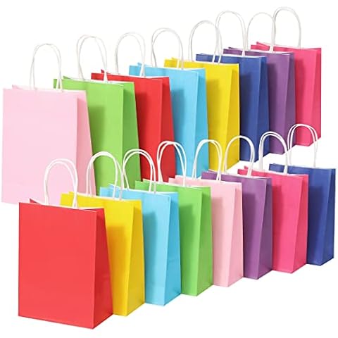 Cootato 40 Pieces Gift Bags, 8 Colors Party Favor Bags with Handles, Kraft Paper Rainbow Gift Bags Bulk for Birthday, Wedding, Baby Shower, Party Supplies and Gifts Cover