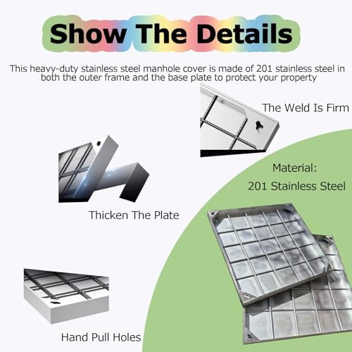 Invisible Square Recessed Manhole Cover for Pavers, 38x38 Inch Heavy-Duty Metal Inspection Lid, Durable Embedded Outdoor/Indoor Septic Tank Access Cover