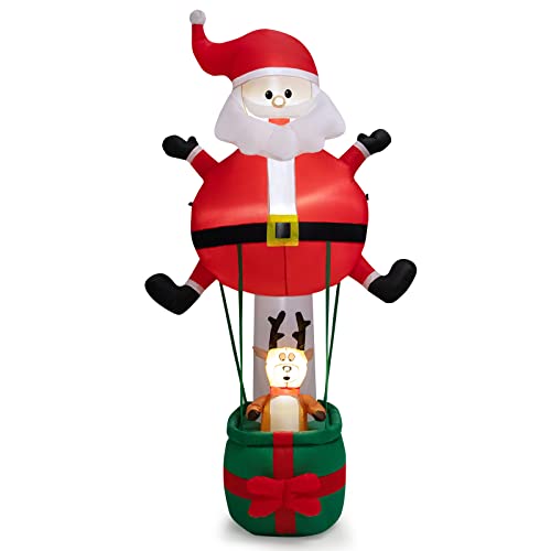 8Ft Inflatable Santa Claus And Reindeer On Hot Air Balloon, Giant Blow-Up Christmas Decoration, Built-In Led Lights, Waterproof Blower, Xmas Indoor Outdoor Decor For Lawn Yard Garden Holiday Party #TOP7
