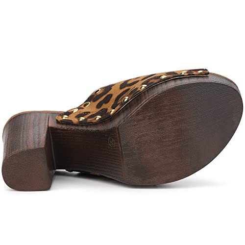 Allegra K Allegra K Women's Open Toe Platform Block Heel Leopard Slides Sandals - 9.5 M US