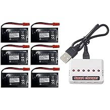 Sky Viper Drones Batteries Set of 6 Batteries 3.7V 750mAh and Smart Charger Works for Any Model