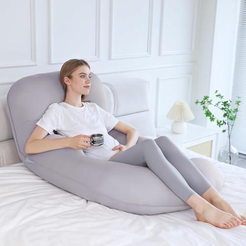 Sasttie Pregnancy Pillows for Sleeping, U Shaped Cooling Full Body Pillow Pregnancy Must Haves, Maternity Pillow for Pregnant Women, Pillow with Removable Cover for Side Sleeper, Light Grey - Image 6