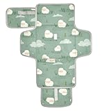 Reusable Baby Changing mat with Tissue Pocket Diaper mat Changing pad Travel for Moms, Dads Lambs Cloud Island Off White