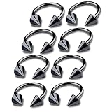 8 anillos circulares de herradura de 16 g, para cartílago, cartílago, nariz, labio, ceja, mordedura de araña, tragus negro, para orejas, etc
