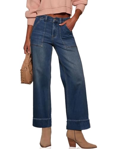 Women's High Waisted Wide Leg Jeans Casual Stretchy Sweatpant Denim Pants with Pockets Vintage Trendy 2025