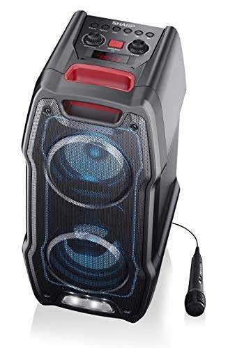 SHARP PS 929 Partylautsprecher mit eingebautem Akku, DJ-Mischpult ,14 Stunden Wiedergabezeit, Bluetooth, TWS: Koppeln eines weiteren Gerätes, Super-Bass-Einstellung, Karaoke-Funktion, Lichtshow, 180 W