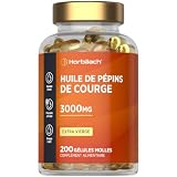 Huile de Pépin de Courge 3000mg | Pumpkin Seed Oil | 200 gélules | Huile de Graines de Citrouille | Pressé à froid et extra vierge | Horbaach
