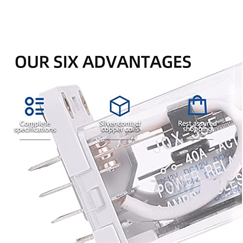 Relé de potencia JQX-38F 3Z con base de 11 pines y contactos conmutados de 40A a DC24V 7