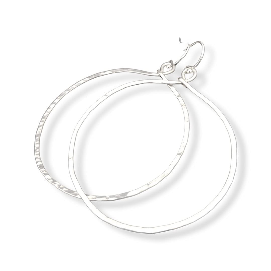 Extra Large Hoop Earrings Hammered Sterling Silver XL