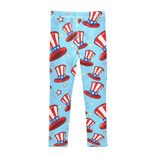 American Flag Magic Hat Blue Girls Leggings Ultra Soft Compression Yoga Gym Pants for Kids 4-10T2