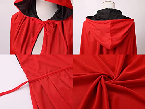 Regenboog 59Inch(150Cm) Kids Reversible Cape With Hood,Black And Red Cape,Halloween Christmas Costume,Masquerade,Dress Up,Wizard,Witch,Vampires Cloak #TOP4