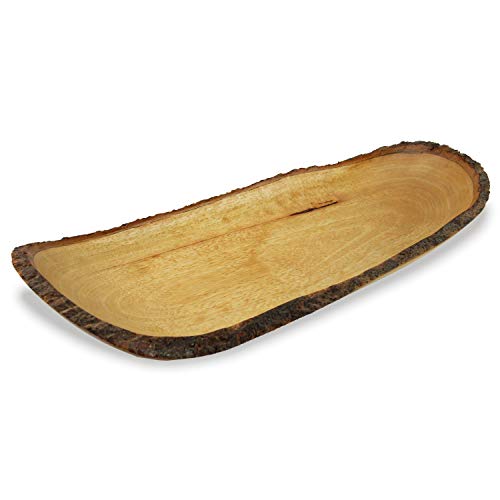 roro Handcarved Mango Wood Bread and Fruit Tray, Live Edge Bark 17 Inch