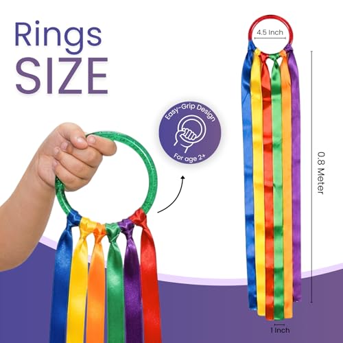 Image of GSi Ribbon Wands & Rings for Kids - Dance Ribbon Streamers with Sparkle Design & Rainbow Ribbons - Perfect for Toddlers, Preschool, Gymnastics, PE, Birthday Parties - Ages 2-12