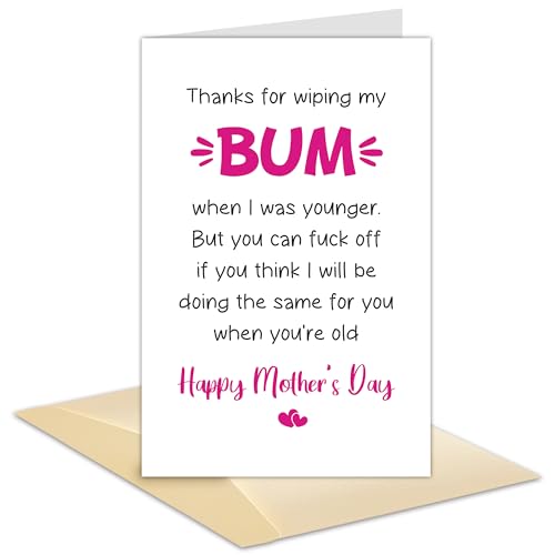 Hippeny Cheeky Happy Mother's Day Card, Funny Thanks for Wiping My Bum Card for Mom, Hilarious Mothers Day Gift From Daughter Son