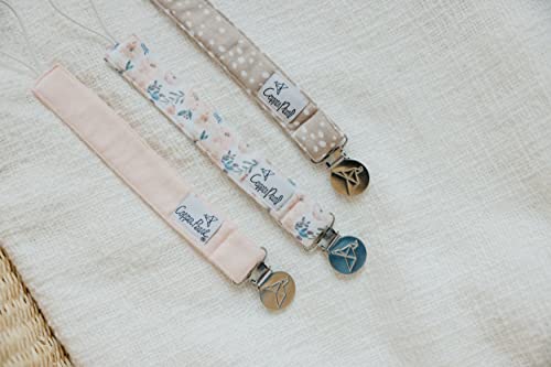 Image of Copper Pearl 3-Pack Pacifier Holders: Premium Knit Binky Clips for Baby Girls and Boys - Stylish Stainless Steel Design for Secure No-Drop Attachment - Autumn