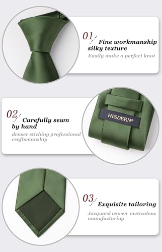 Image of HISDERN Mens Solid Color Ties Formal Satin Necktie and Pocket Square Set Classic Wedding Business Tie & Handkerchief