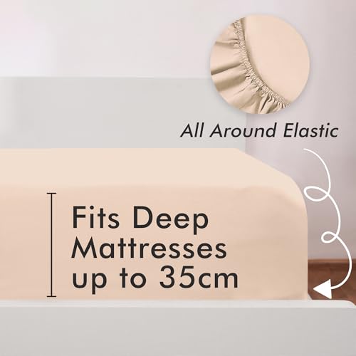 Parure de lit complète avec drap plat drap-housse taie oreiller beige simple - 4