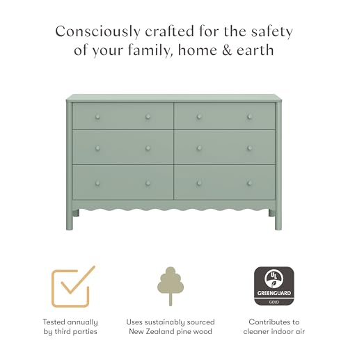Image of Babyletto Swell 6-Drawer Assembled Baby Dresser, Light Sage | GREENGUARD Gold Certified, 6 Spacious Drawers, Dresser for Bedroom, Living Room & Hallway - Wooden Double Chest of Drawers