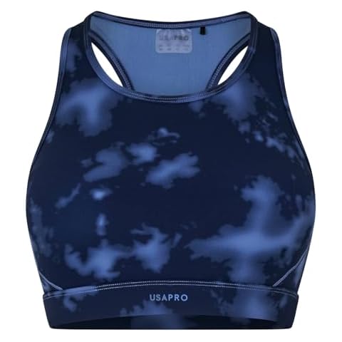 USA Pro Womens Core Racer Back Sports Bra Navy Acid Dye L Cover