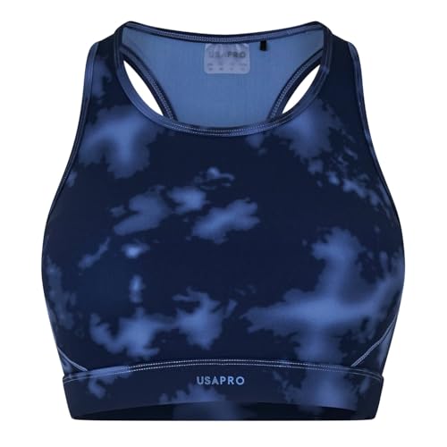 USA Pro Womens Core Racer Back Sports Bra Navy Acid Dye L