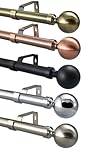 28mm Extendable Eyelet Curtain Pole Metal Ball Brushed Chrome Brass Copper Black Complete Rod Set (Brushed Chrome, 300-400cm)