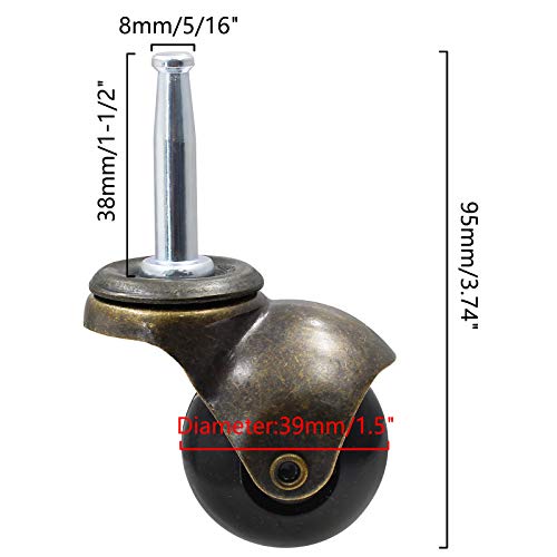 Luomorgo 1.5" Ball Caster Wheels For Furniture, Set Of 4 Vintage Casters Antique Copper Gold Stem Casters With 5/16" X 1-1/2" (8 X 38Mm) Mounting Insert Sockets Replacement For Sofa Chair Cabinet #TOP1