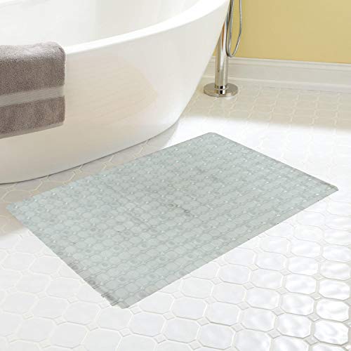 Image of Urbane Home Checkered Design Non Slip Bathroom Mat with Suction Cups (White)
