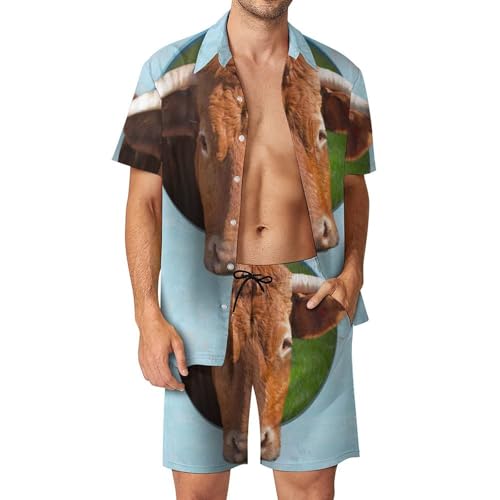 Chemise Hawaïenne Hommes Vache Jaune ensemble d'été 2 pièces taille S