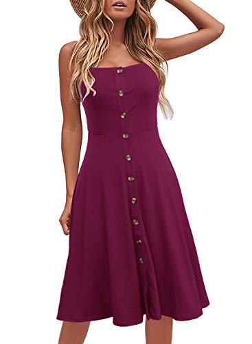 Image of Berydress Women's Casual Beach Summer Dresses 2026 Solid Cotton Flattering A-Line Spaghetti Strap Button Down Midi Sundress