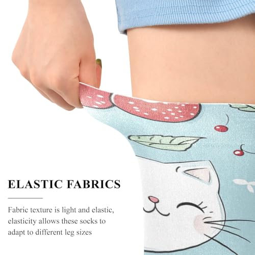 Cute Cats Womens Knee High Socks Cherries Women's Sheers Novelty Long Tube Socks Stocking4
